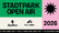 Plakat für 'Stadtpark Open Air 2026' mit Logos von König Pilsener und Haspa Joker auf buntem Hintergrund.